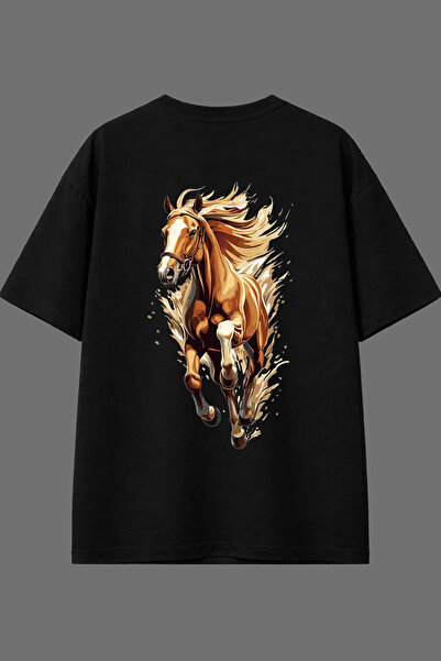 VSRN Tricou oversize negru cu imprimeu pe spate Horse 2 Design