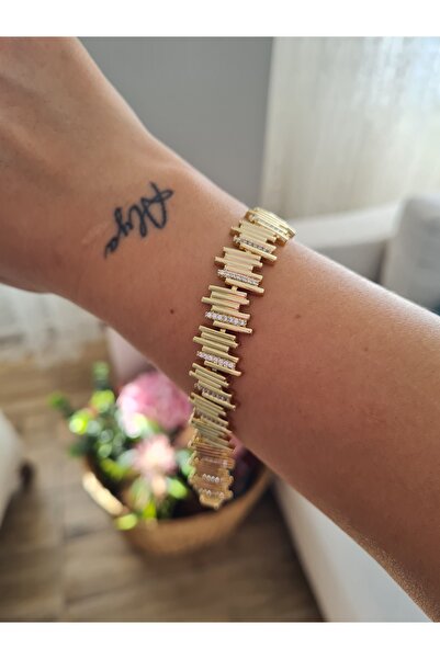 XUPING JEWELRY Gold Renk Taş Detaylı Çubuk Form Zincir Bileklik