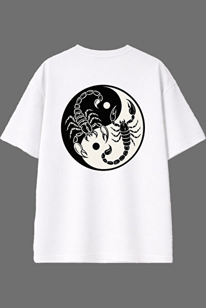 VSRN تي شيرت أبيض كبير الحجم بتصميم ساموراي العقرب مطبوع من الخلف