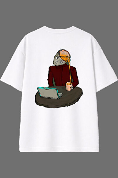 VSRN Tricou supradimensionat alb cu imprimeu pe spate, cu design inspirat de ...