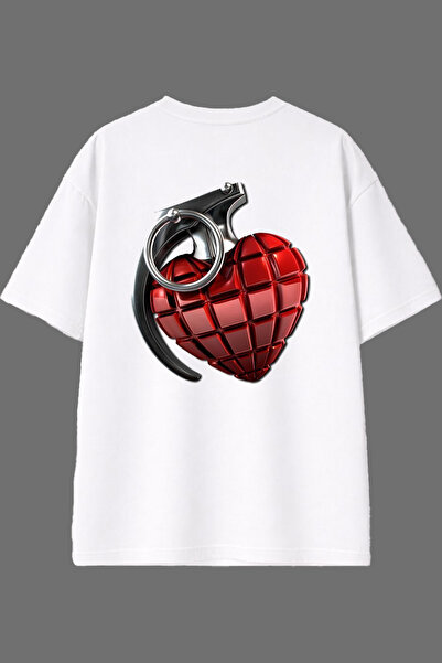 VSRN Tricou oversize alb cu imprimeu pe spate cu design Heart Bomb