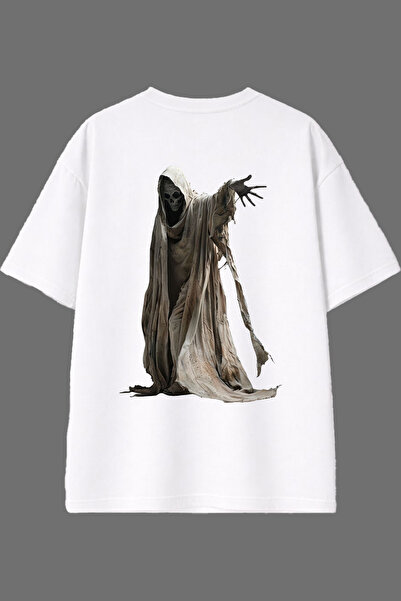 VSRN Tricou supradimensionat alb cu imprimeu pe spate Wilderness Ghost Design
