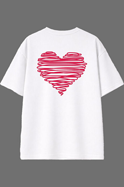 VSRN Tricou oversize alb cu imprimeu pe spate cu design Heart Lines