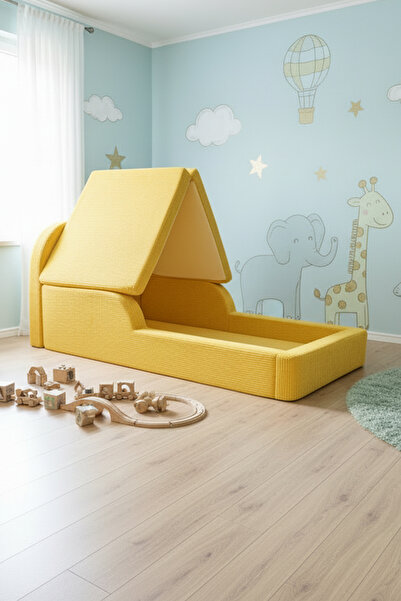 MiniWood Montessori Katlanır Çocuk Yatak Oyun Alanlı Karyola Sünger Yer Yatağ...