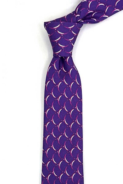 Kravatkolik 6.5 cm Purple Motif Pattern Silk Tie İk2307