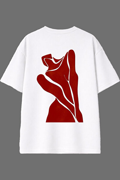 VSRN تي شيرت نسائي أبيض كبير الحجم بتصميم الجسم وطباعة خلفية