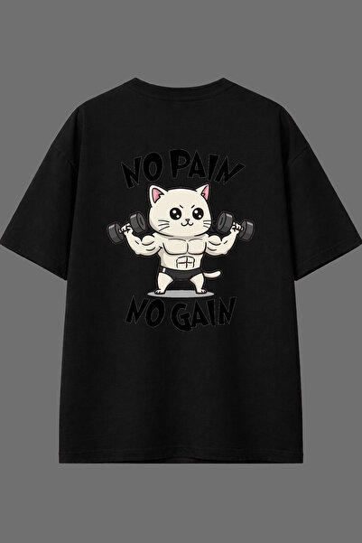 VSRN Tricou oversize negru cu imprimeu pe spate, design No Pain No Gain