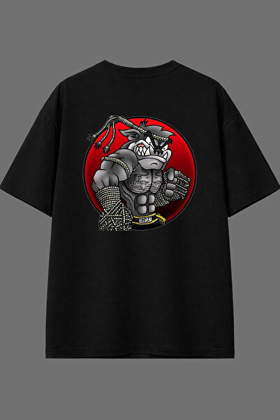 VSRN تي شيرت أسود كبير الحجم بتصميم فورتر وورت مطبوع من الخلف