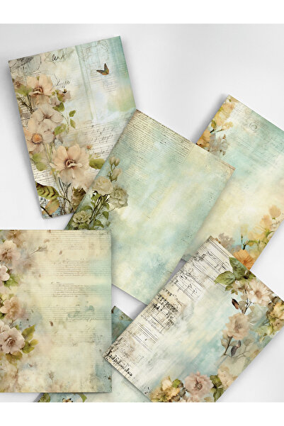 Henno A6 (10,5x14,8 cm) 6’lı Soft Vintage Çiçek & El Yazısı Scrapbook Mektup ...