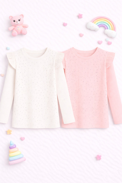 mini kanka Body cu mânecă lungă cu volane și nervuri pentru fete, din bumbac,...