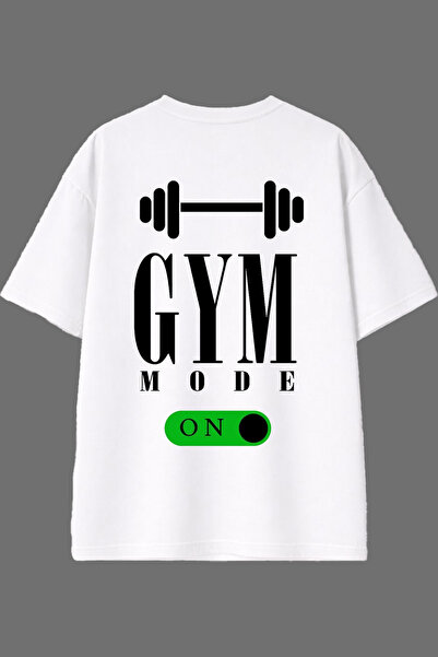 VSRN Μπλουζάκι Gym Mode 1 με σχέδιο και στάμπα στην πλάτη, λευκό, oversized