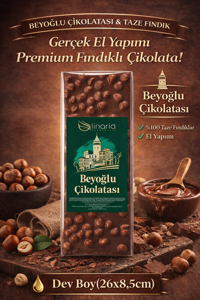 LİNARİA Sütlü Fındıklı Beyoğlu Tablet Çikolata 26x8,5 Dev Boy