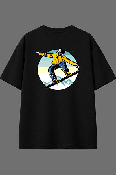 VSRN Tricou oversize negru cu imprimeu pe spate Snowboard Mountain Design