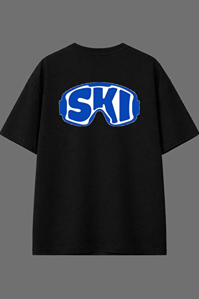 VSRN Tricou oversize negru cu imprimeu pe spate, design Snow Goggles