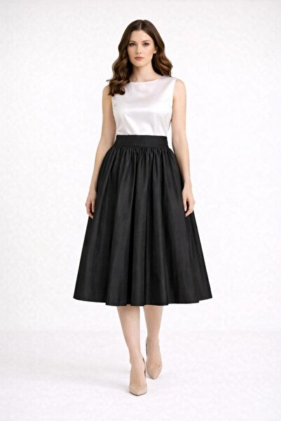 SERAVENZA COUTURE Midi Boy Klasik Tafta Etek COU-65