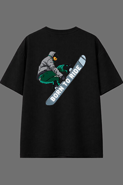 VSRN Tricou oversize negru cu imprimeu pe spate, design Born To Ride