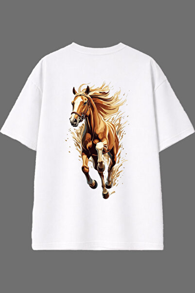 VSRN Horse 2 Design White Oversize T-Shirt with Back Print