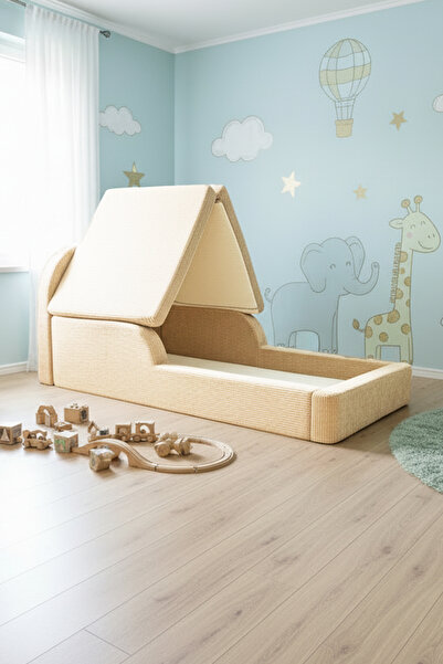 MiniWood Montessori Katlanır Çocuk Yatak Oyun Alanlı Karyola Sünger Yer Yatağ...