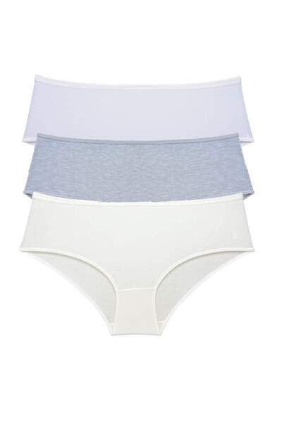Mestore 3 Pieces Women's High Waist Bato Panties White Gray Cream