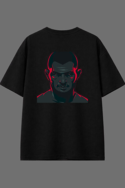 VSRN Tricou oversize negru cu imprimeu pe spate, design Red Cage Fighter