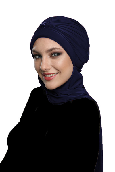 elysianfidan Turban pre-înfilat, brodat cu perle, albastru închis, cu perle, ...