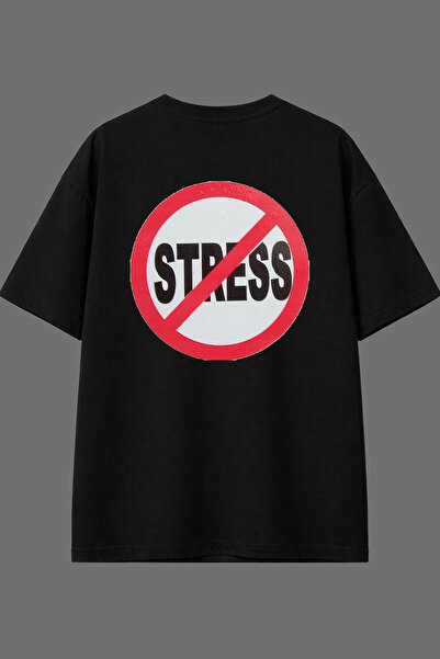 VSRN Tricou oversize negru cu imprimeu pe spate No Stress Design