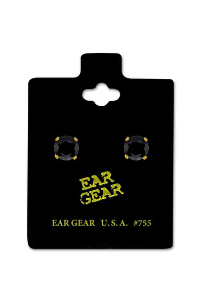 EAR GEAR قرط أمريكي مطلي بالذهب عيار 24 قيراطًا مرصع بحجر زركونيا مكعب أسود 5...