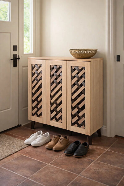 MARIA HOMES Wood and Brown Shoe Cabinet - SC003 (90*34*91 cm)