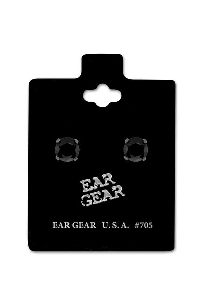 EAR GEAR Earring USA Stainless Steel 316L with 5mm Black Cubic Zirconia Stone...