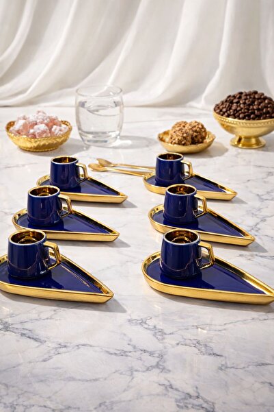 YzHome 6-Person Gilded Gold Detailed Porcelain Coffee Cup Set with Presentati...