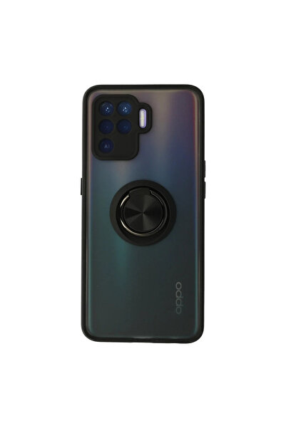 magicool Oppo Reno 5 Lite Kılıf Montreal Yüzüklü Silikon Kapak - Siyah