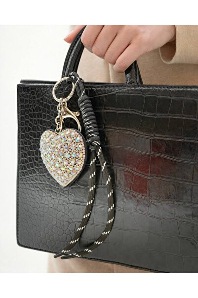 MD Moda Accessories Drawstring Bag & Keychain Charm with Stone Heart Figure –...