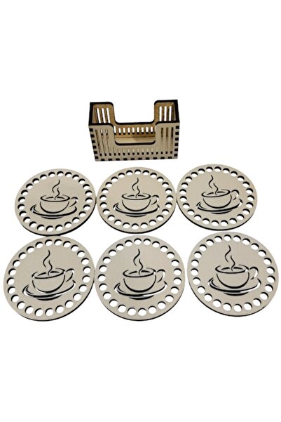 OEM Set of 6 Coasters for Cups, Round, Coffee Cup Design, 4mm Poplar Plywood