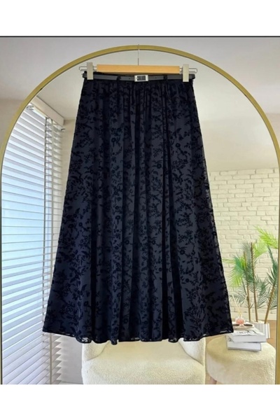 MODA MAÇKA PARK Flocked Tulle Skirt Tulle Skirt with Belt