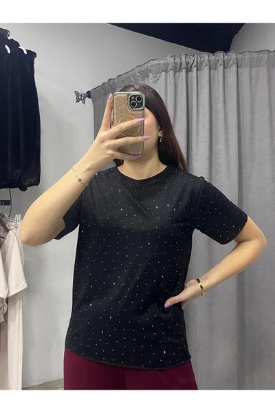 Store Taş Detaylı Siyah Basic T-shirt
