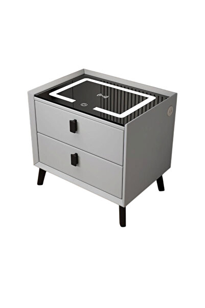 Vivante Noptieră inteligentă cu 2 sertare și încărcare USB, bandă LED ambient...