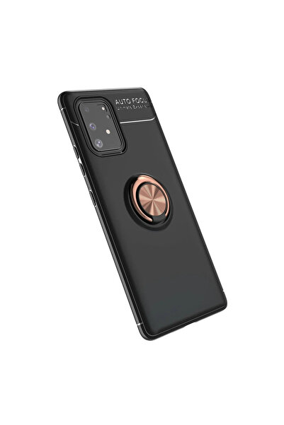 magicool Samsung Galaxy A91 / S10 Lite Kılıf Range Yüzüklü Silikon - Siyah-gold