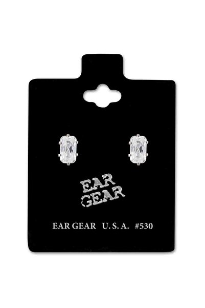 EAR GEAR Earring USA Stainless Steel 316L with 5*3mm EMRD Cubic Zirconia Ston...
