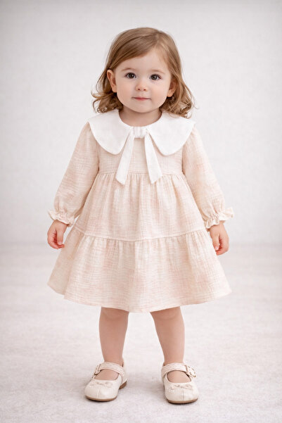 MBK GARDEN Kız Bebek Şık Elbise – Yakalı ve Fiyonklu Bebek Elbisesi