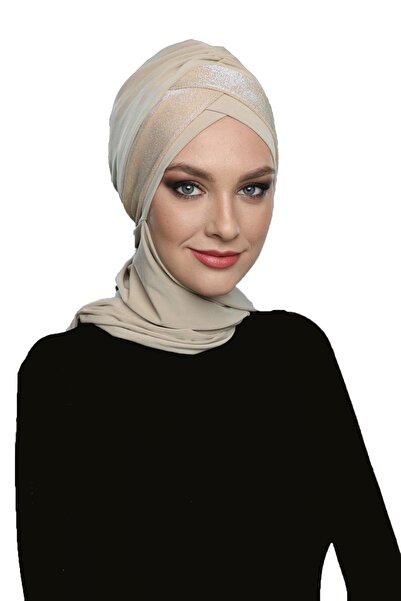 elysianfidan Çapraz Pike Atkılı Astarlı Bej Hazır Türban Tesettür Bone Medika...