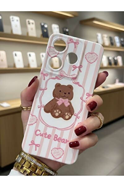 OVADA Redmi 13 Uyumlu Ayıcık Ve Kurdele Desenli Silikon Telefon Kılıfı