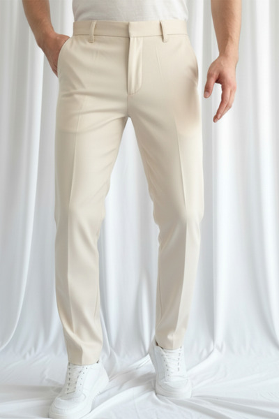 Men's Old Money Premium Hidden Button Detail Fabric Pants