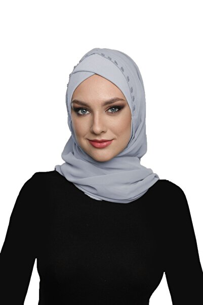 elysianfidan غطاء رأس طبي جاهز من نوع تاكماتيك مع حجر وشاح، لون رمادي فاتح، م...