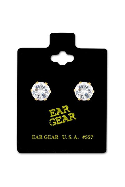 EAR GEAR Earring USA 24K Gold Plated with 7mm Cubic Zirconia Stone - 557