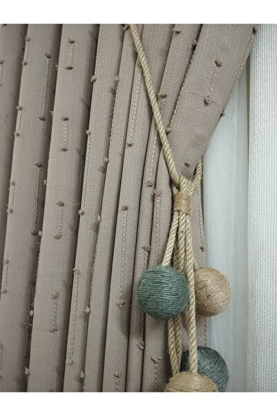 CEMRE PERDE Fon Linen Pompom Light Mink 1/3 Dense Pleat (One Piece) (Ceiling ...