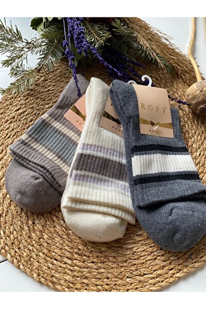 Stil Roff Kadın Bambu Desenli Çorap 3’lü Set 36-40 Numara Yumuşak Dokulu Günl...