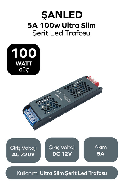ŞANLED 100W 5A Ultra Slim Şerit Led Trafosu