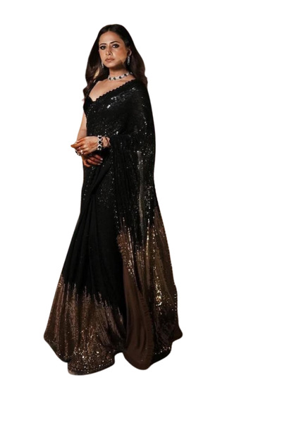 MYSMAR Black Silk Saree - HRT6744 | Black