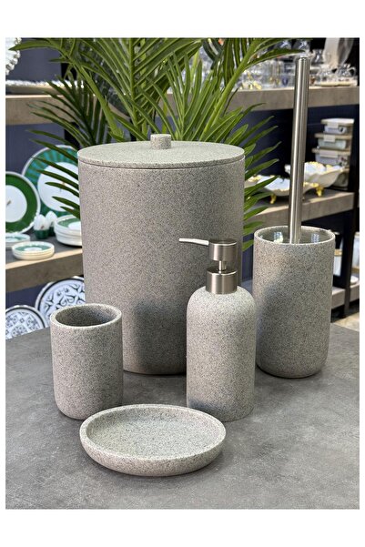 Doğudeko Luxury Polyurethane Mosco 5-Piece Bathroom Set Gray