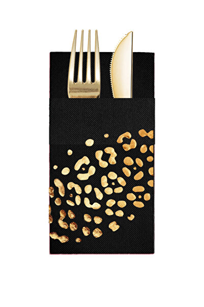 Story 40X40 cm Gold Foil Leopard Safari Party Patterned Black Color Paper Nap...